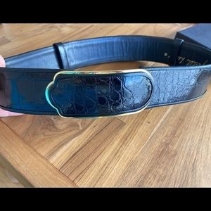 Judith Leiber adjustable crocodile calfskin belt black
